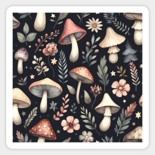 Mushroom Flowers and Leaves Pattern Sticker